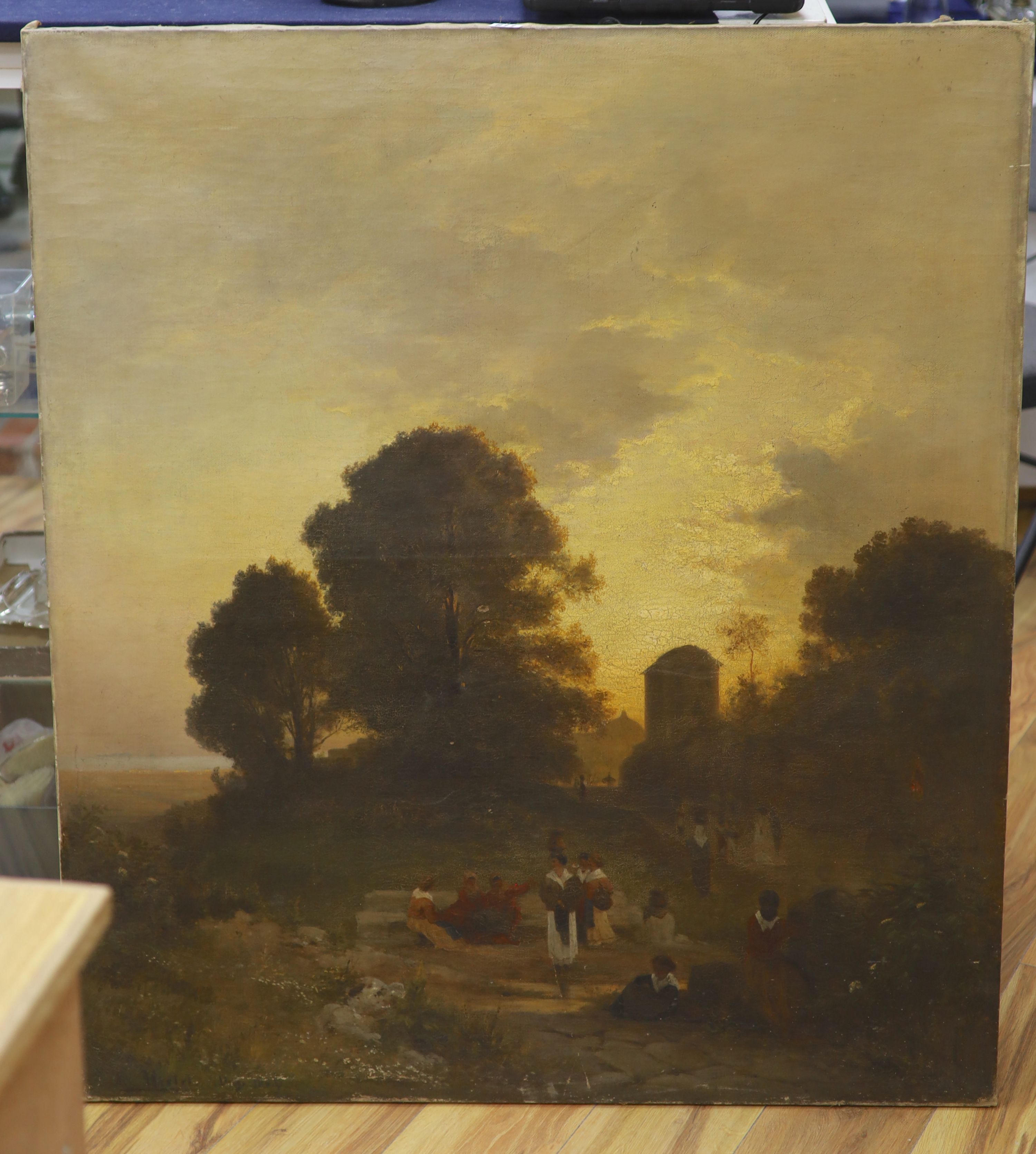 French School, 1864, oil on canvas, Water carriers at sunset, indistinctly signed Hertel? and dated 1864, 110 x 96cm, unframed